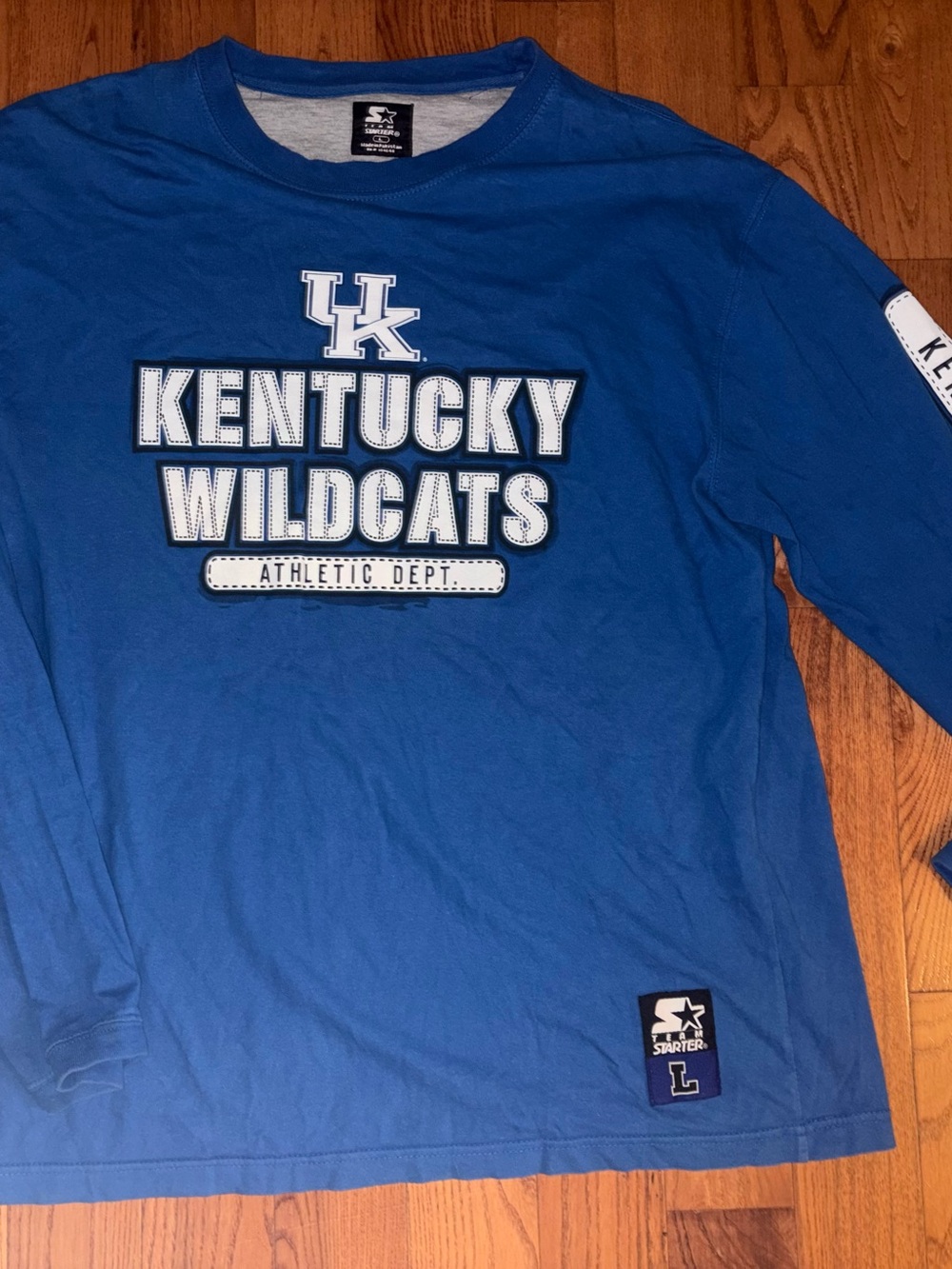 University Of Kentucky Wildcats Long Sleeve Starter T-Shirt Size Large Blue NCAA